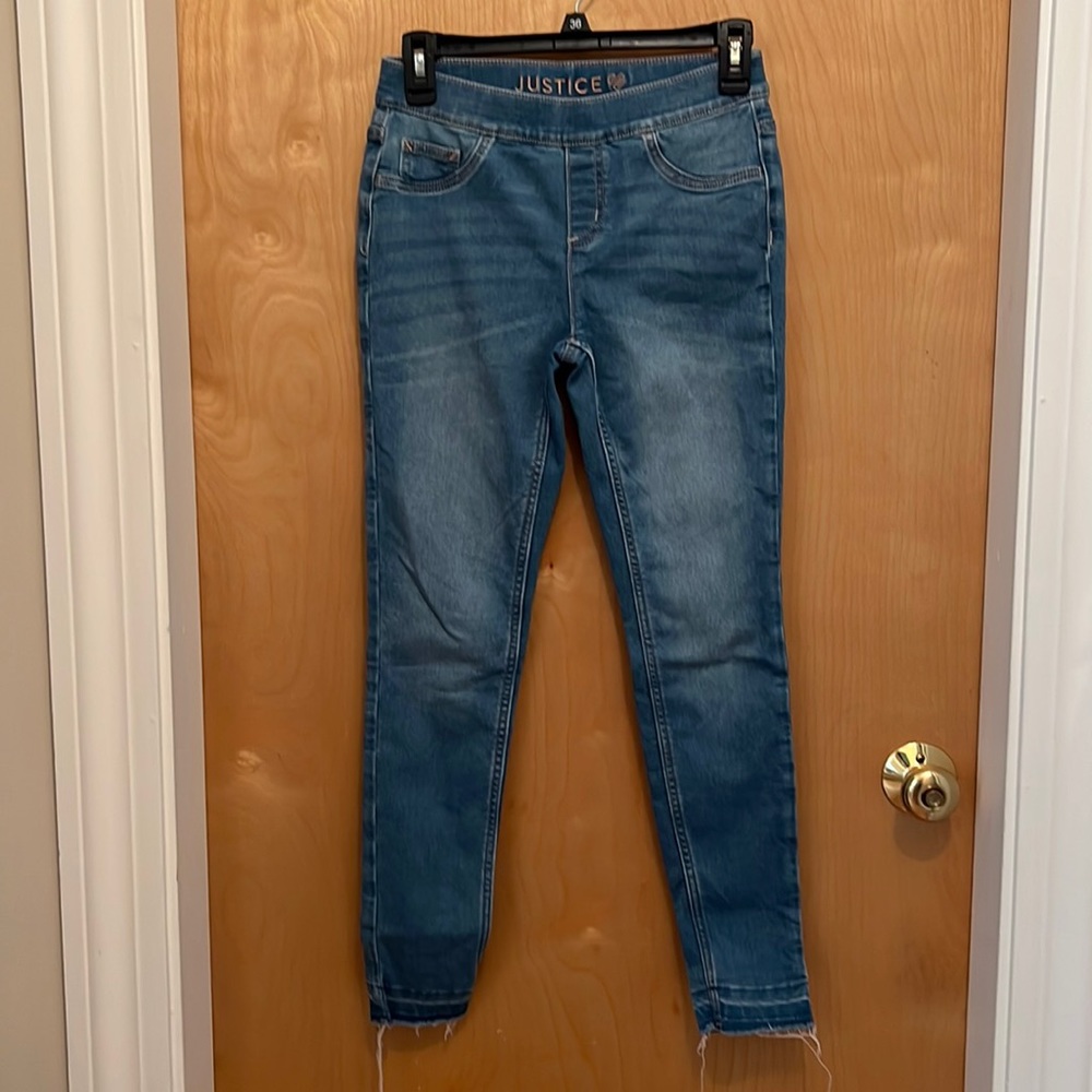 Girls jeggings, pull on, raw hem